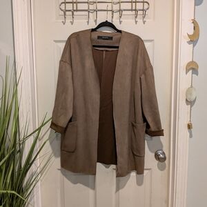 Zara Brown Faux Suede Jacket Cardigan